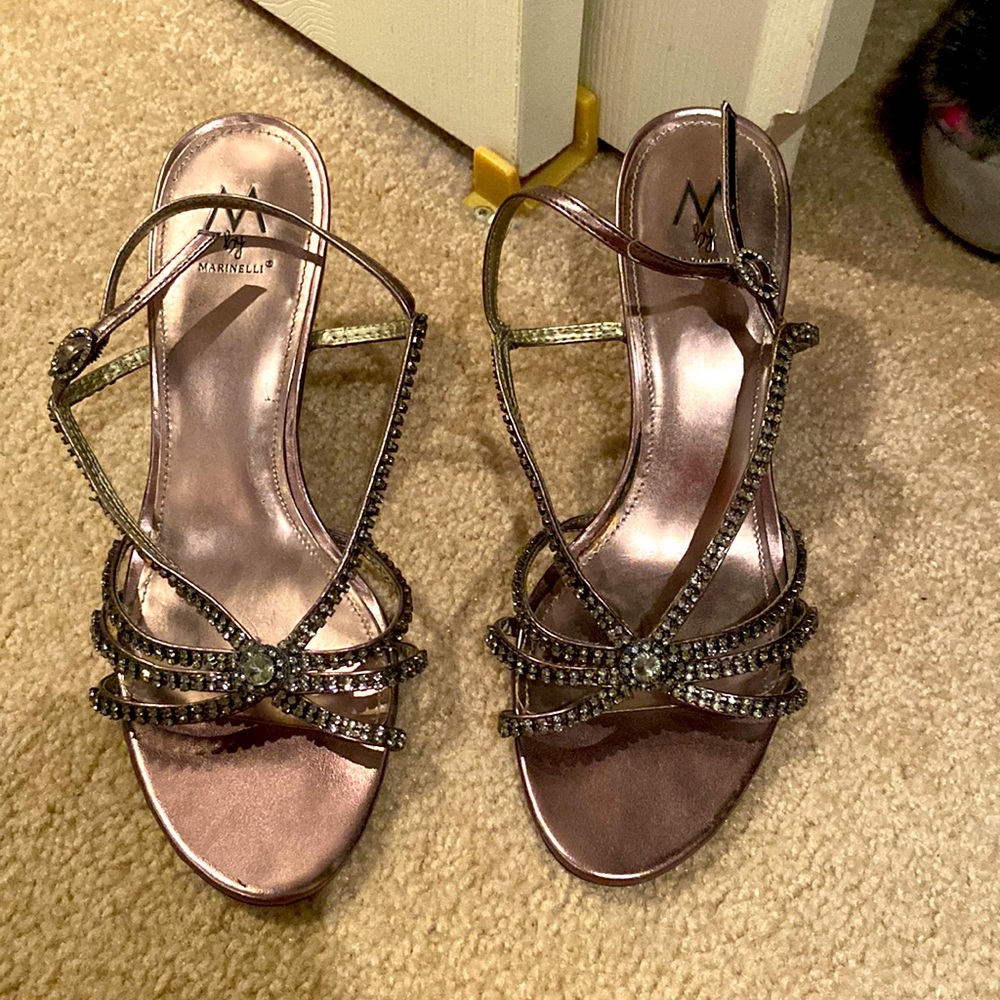 Silver jeweled heels